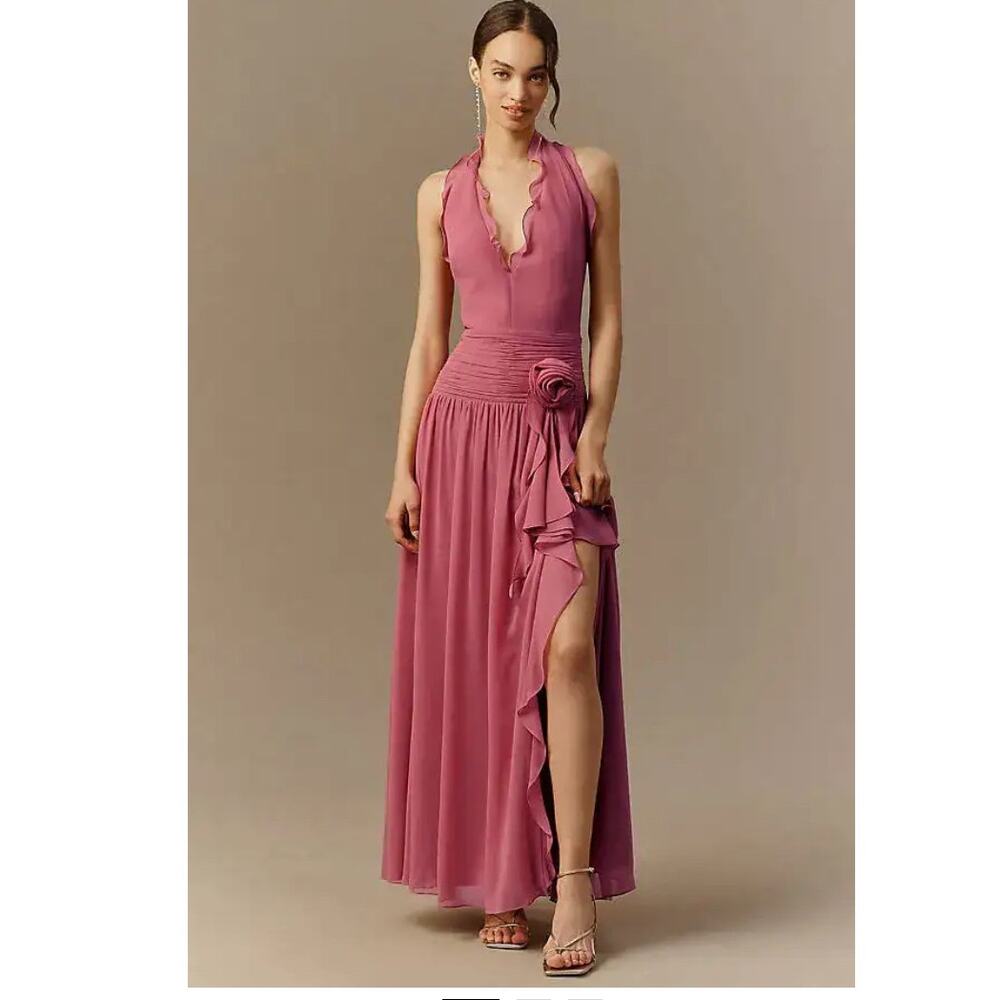 BHDLN Plunge Halter-Neck Chiffon Maxi Dress Size 12
